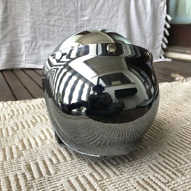Vintage Open Face Retro Helmet - 미러 실버 크롬 오토바이 오픈 페이스